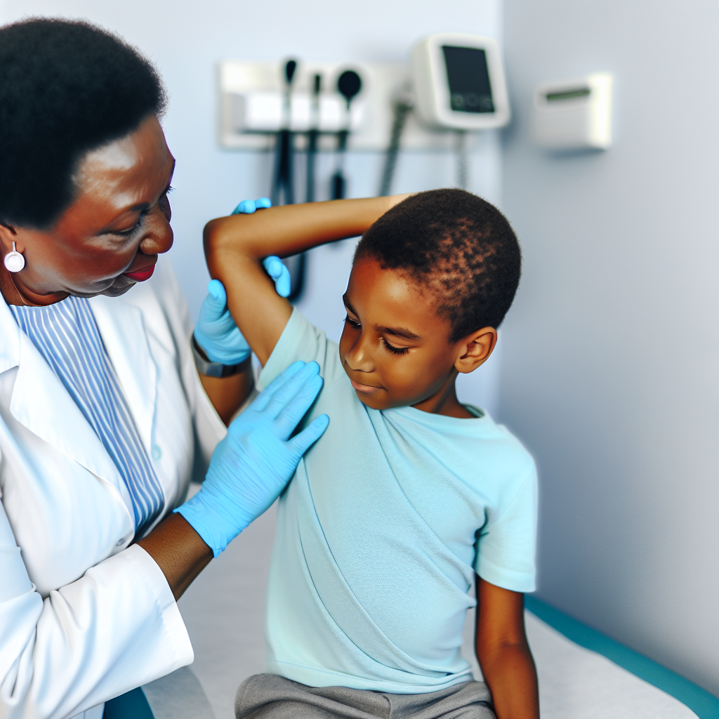 A child's armpit being examined.