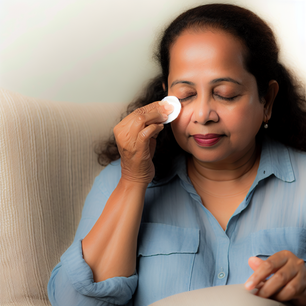 A person gently cleansing their eyelids.