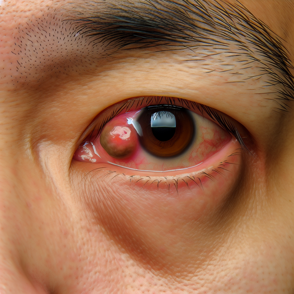 An eye with a lump causing discomfort.